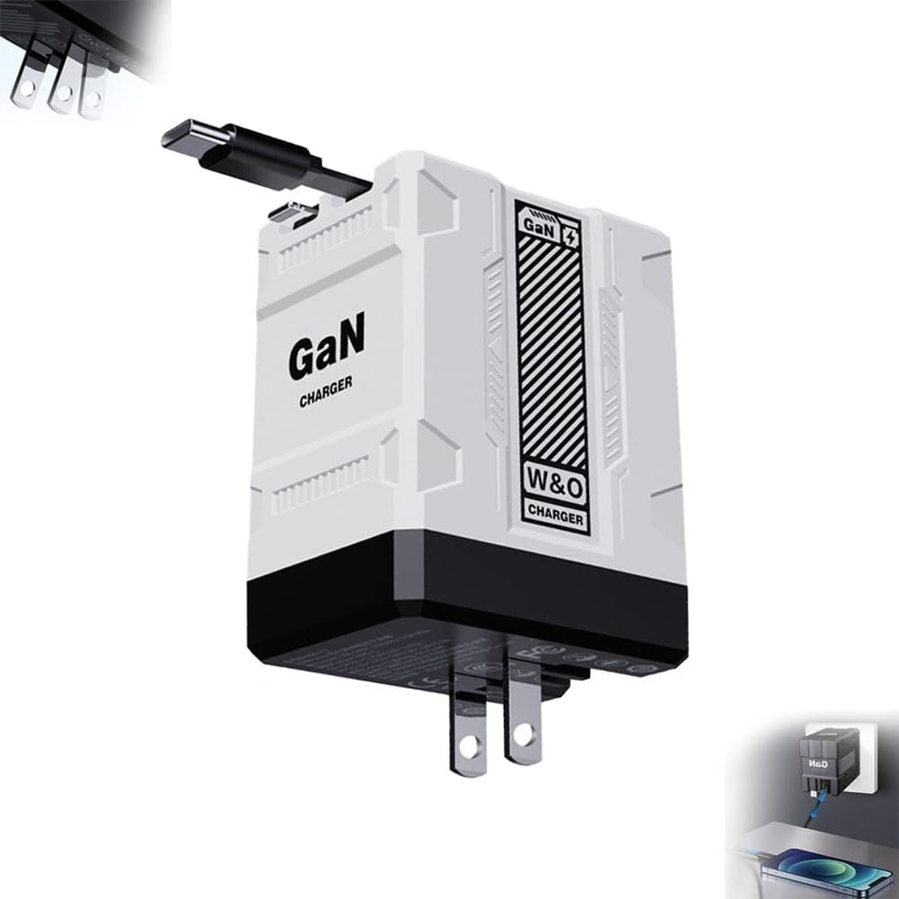 2 in 1 Gan Charger 120W, New Scalable Retractable 120W Fast Charger Module, All in 1 Foldable Charging Adapter Wall Plug with Type-C Cables for Phone, Tablet, Laptops(White)