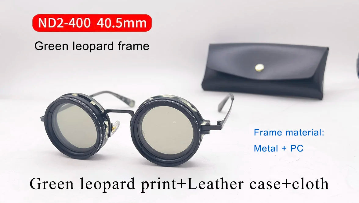 Handcrafted ND9 Adjustable Dimming Retro Punk Round Sunglasses for Men and Women - UV400 Polarized Outdoor Fishing and Driving Eyewear