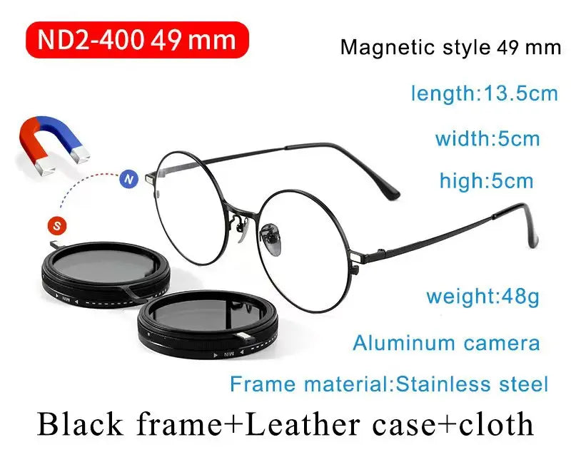Handcrafted ND9 Adjustable Dimming Retro Punk Round Sunglasses for Men and Women - UV400 Polarized Outdoor Fishing and Driving Eyewear