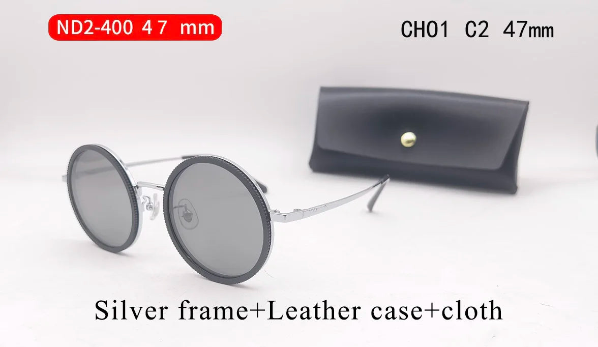 Handcrafted ND9 Adjustable Dimming Retro Punk Round Sunglasses for Men and Women - UV400 Polarized Outdoor Fishing and Driving Eyewear