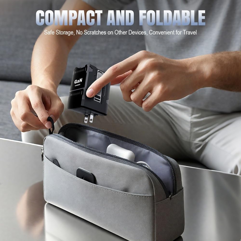 2 in 1 Gan Charger 120W, New Scalable Retractable 120W Fast Charger Module, All in 1 Foldable Charging Adapter Wall Plug with Type-C Cables for Phone, Tablet, Laptops(White)