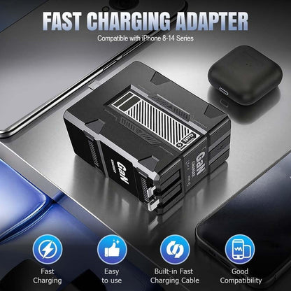 2 in 1 Gan Charger 120W, New Scalable Retractable 120W Fast Charger Module, All in 1 Foldable Charging Adapter Wall Plug with Type-C Cables for Phone, Tablet, Laptops(White)