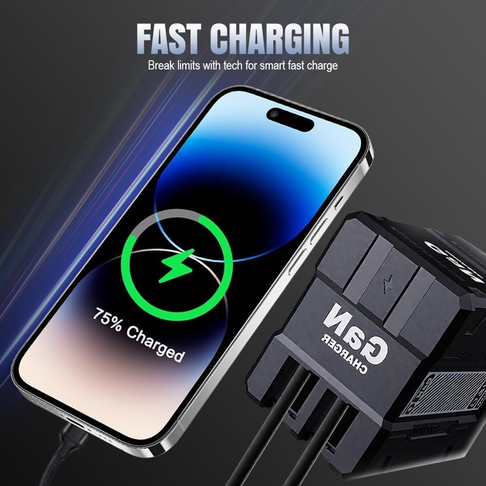 2 in 1 Gan Charger 120W, New Scalable Retractable 120W Fast Charger Module, All in 1 Foldable Charging Adapter Wall Plug with Type-C Cables for Phone, Tablet, Laptops(White)