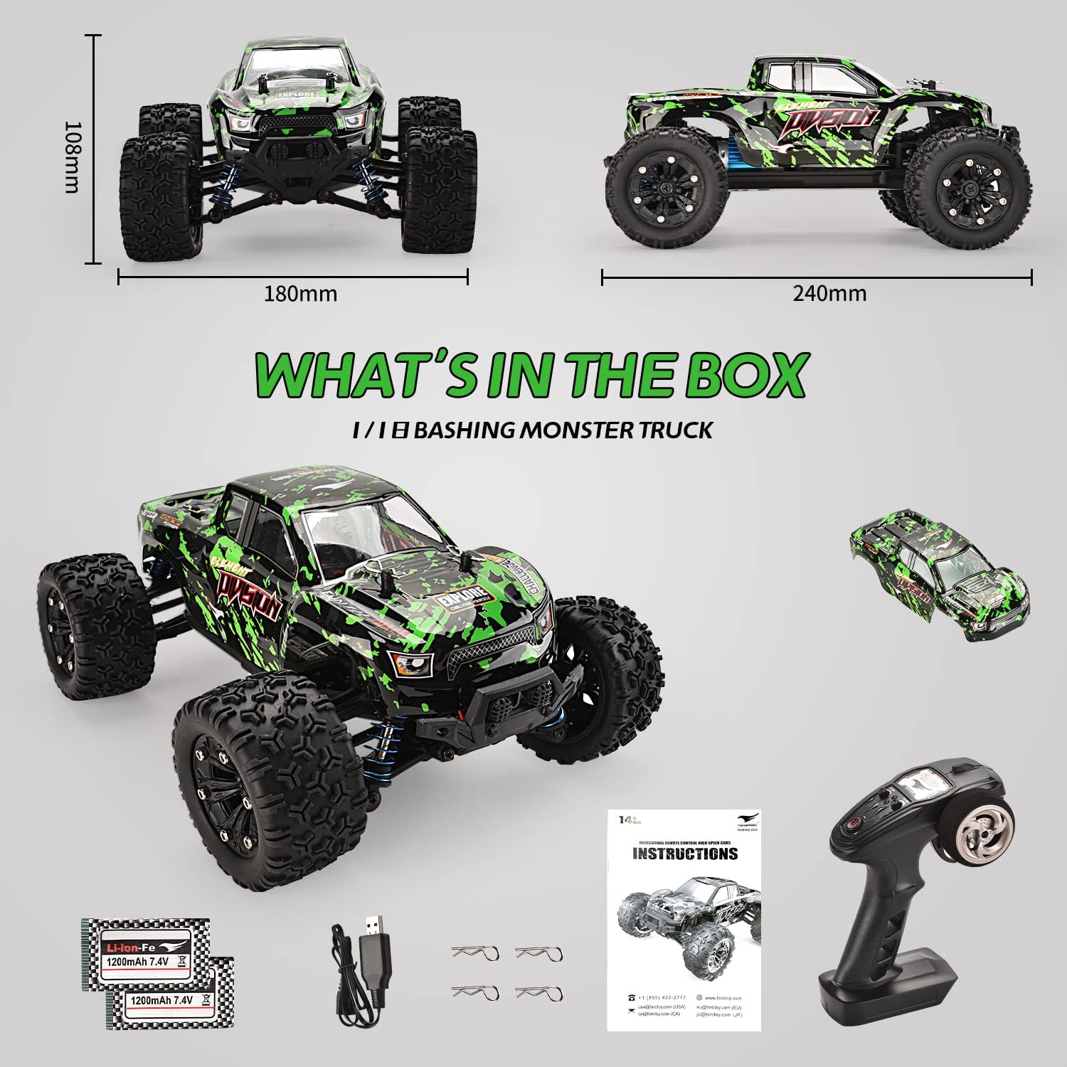 1:18 Scale All Terrain RC Cars, 40KM/H High Speed 4WD Remote Control Car with 2 Rechargeable Batteries, 4X4 off Road Monster Truck, 2.4Ghz Electric Vehicle Toys Gifts for Kids and Adults