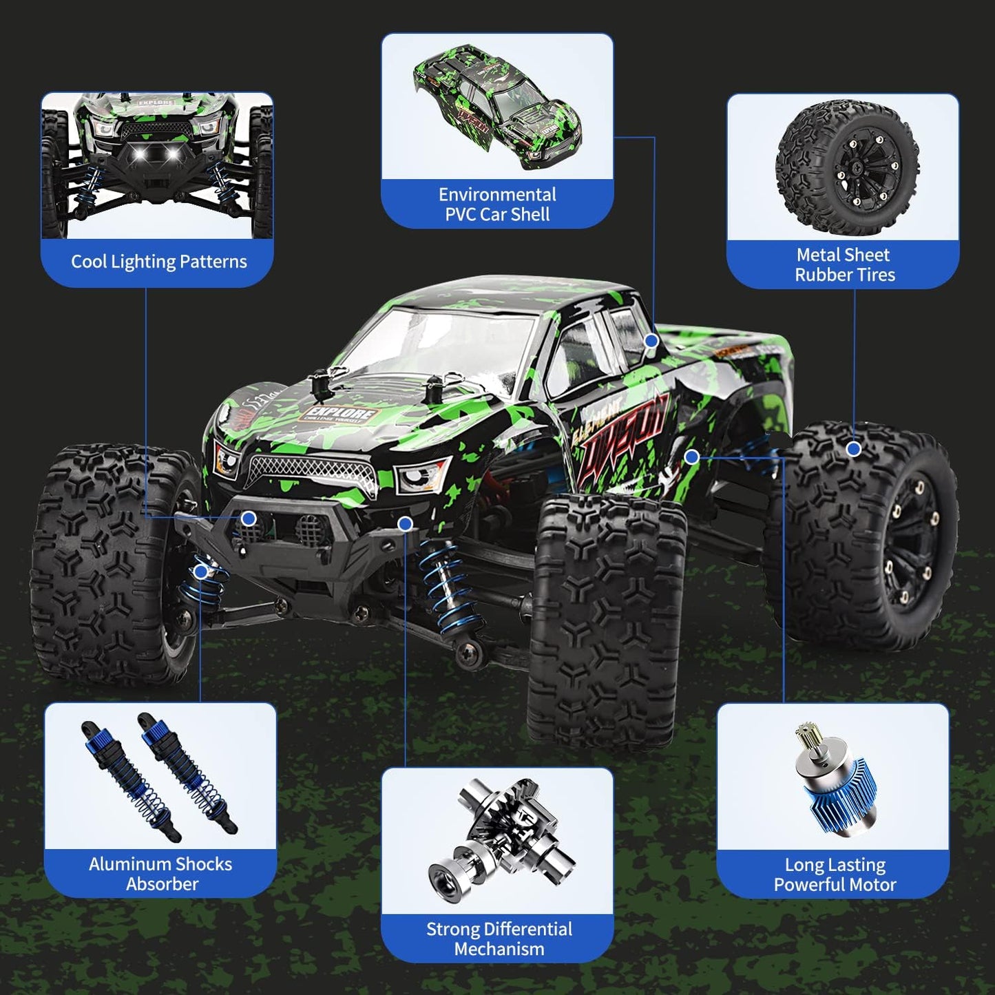 1:18 Scale All Terrain RC Cars, 40KM/H High Speed 4WD Remote Control Car with 2 Rechargeable Batteries, 4X4 off Road Monster Truck, 2.4Ghz Electric Vehicle Toys Gifts for Kids and Adults