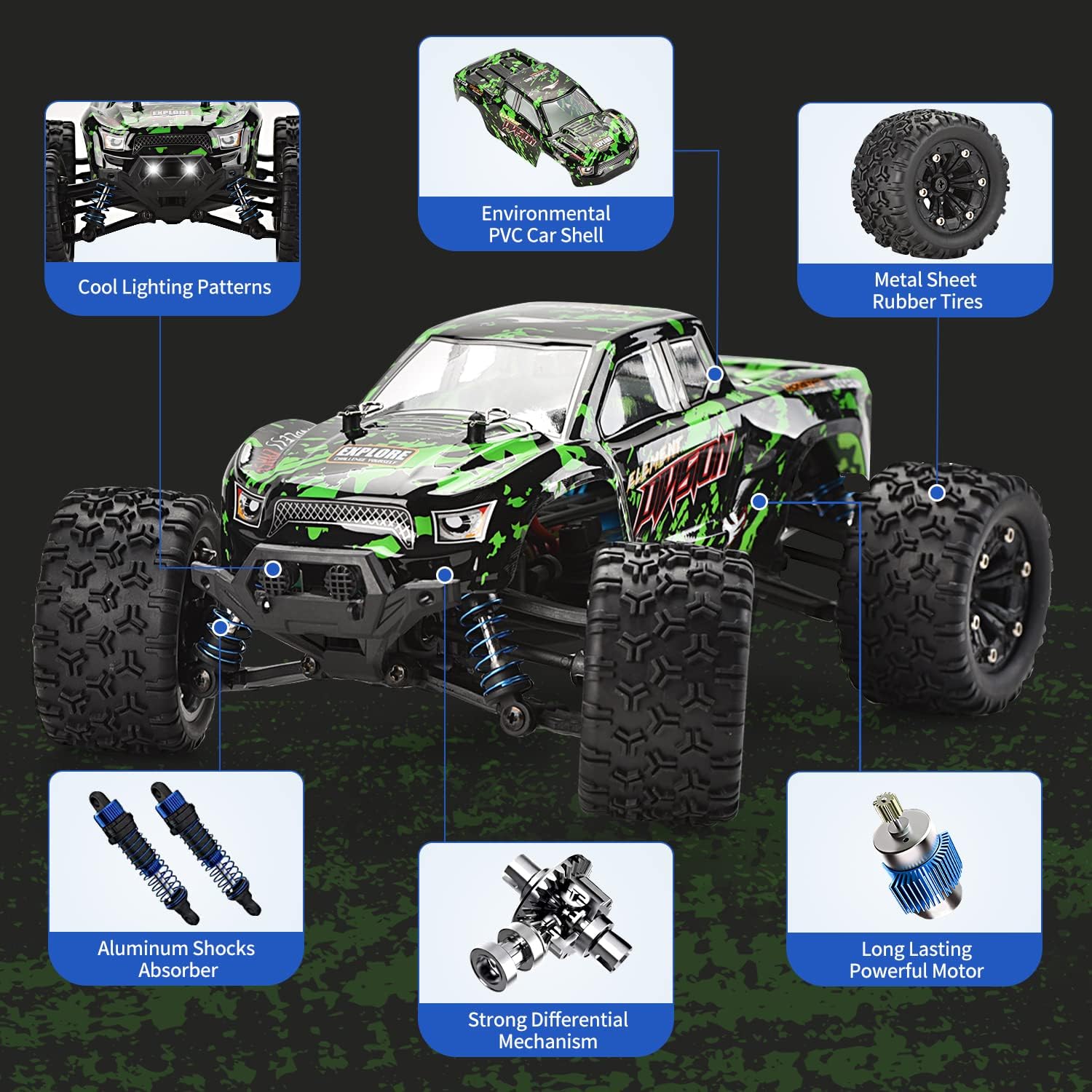 1:18 Scale All Terrain RC Cars, 40KM/H High Speed 4WD Remote Control Car with 2 Rechargeable Batteries, 4X4 off Road Monster Truck, 2.4Ghz Electric Vehicle Toys Gifts for Kids and Adults