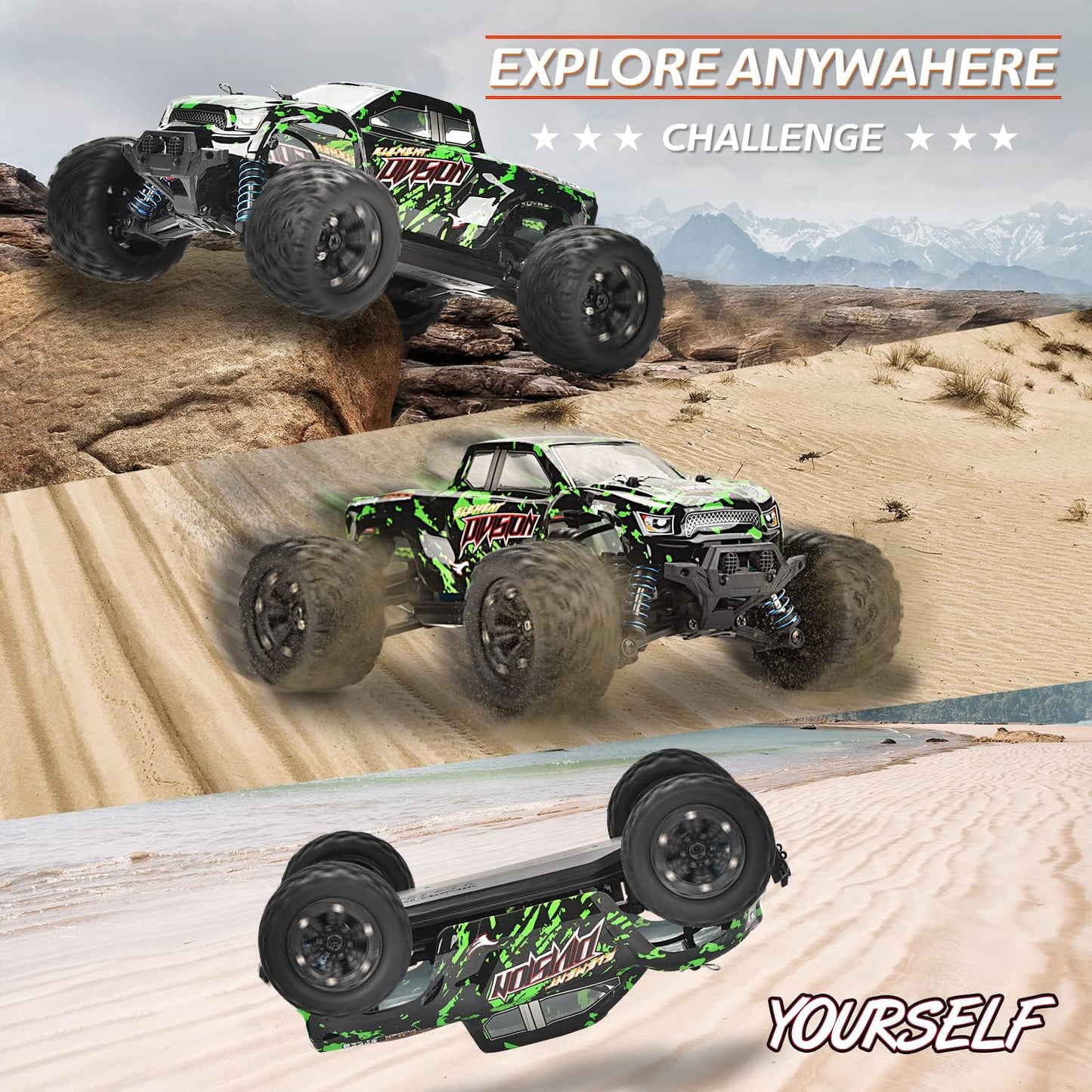 1:18 Scale All Terrain RC Cars, 40KM/H High Speed 4WD Remote Control Car with 2 Rechargeable Batteries, 4X4 off Road Monster Truck, 2.4Ghz Electric Vehicle Toys Gifts for Kids and Adults