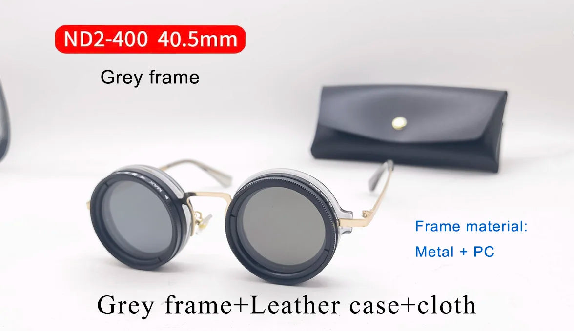 Handcrafted ND9 Adjustable Dimming Retro Punk Round Sunglasses for Men and Women - UV400 Polarized Outdoor Fishing and Driving Eyewear