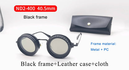 Handcrafted ND9 Adjustable Dimming Retro Punk Round Sunglasses for Men and Women - UV400 Polarized Outdoor Fishing and Driving Eyewear
