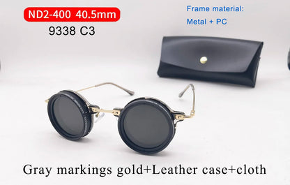 Handcrafted ND9 Adjustable Dimming Retro Punk Round Sunglasses for Men and Women - UV400 Polarized Outdoor Fishing and Driving Eyewear