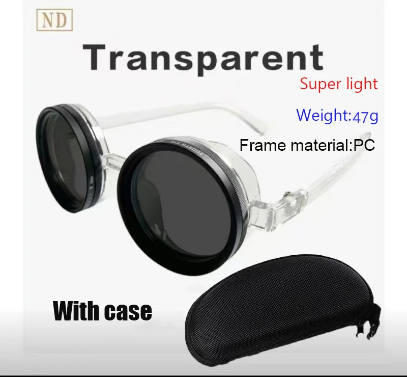 Handcrafted ND9 Adjustable Dimming Retro Punk Round Sunglasses for Men and Women - UV400 Polarized Outdoor Fishing and Driving Eyewear