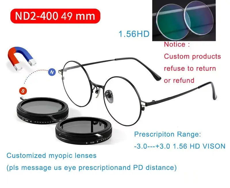 Handcrafted ND9 Adjustable Dimming Retro Punk Round Sunglasses for Men and Women - UV400 Polarized Outdoor Fishing and Driving Eyewear