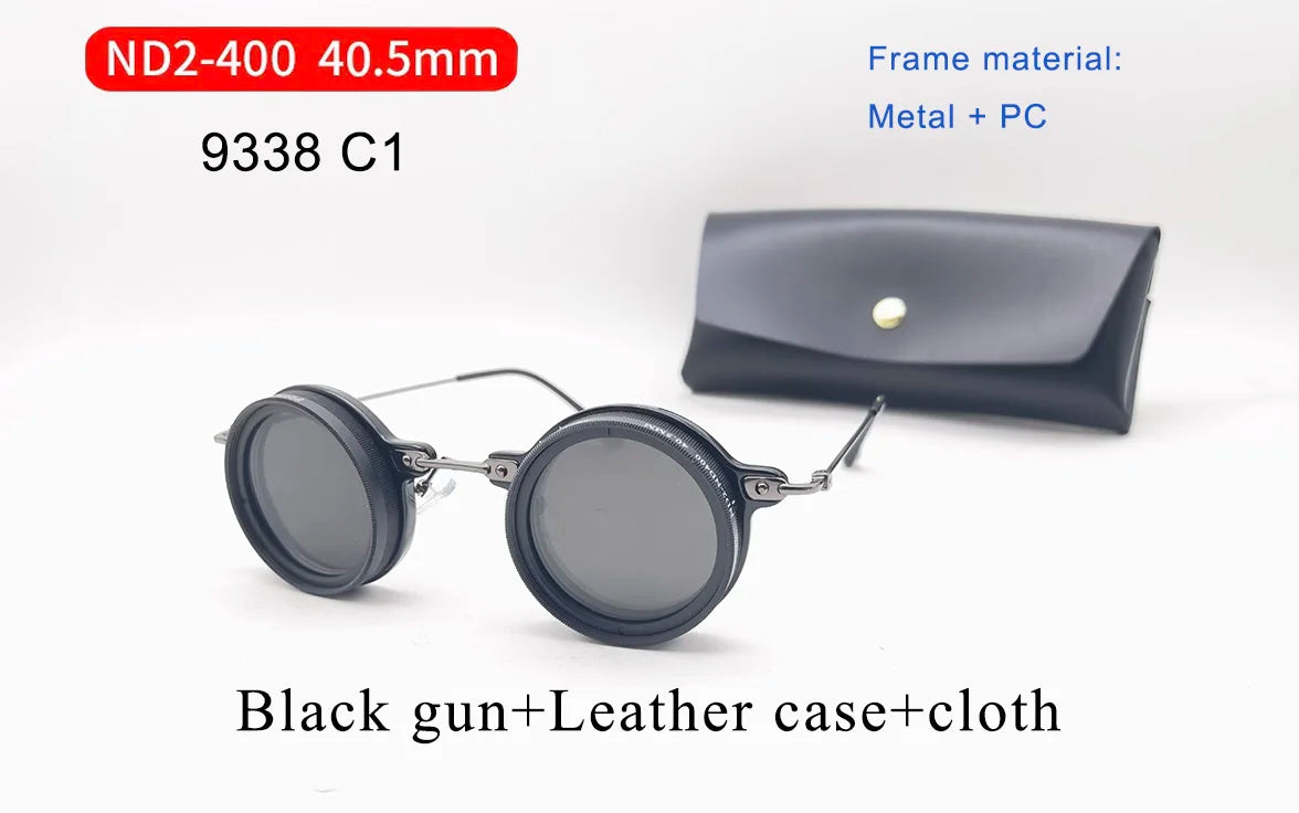 Handcrafted ND9 Adjustable Dimming Retro Punk Round Sunglasses for Men and Women - UV400 Polarized Outdoor Fishing and Driving Eyewear
