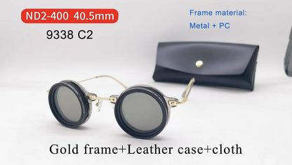 Handcrafted ND9 Adjustable Dimming Retro Punk Round Sunglasses for Men and Women - UV400 Polarized Outdoor Fishing and Driving Eyewear