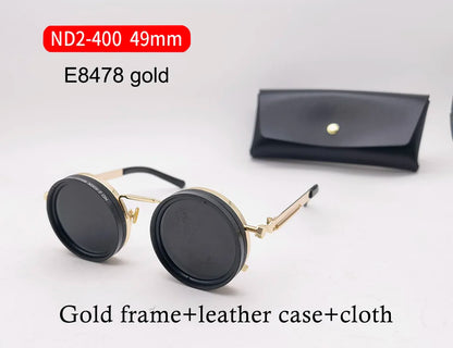 Handcrafted ND9 Adjustable Dimming Retro Punk Round Sunglasses for Men and Women - UV400 Polarized Outdoor Fishing and Driving Eyewear