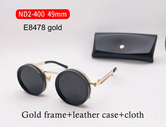 Handcrafted ND9 Adjustable Dimming Retro Punk Round Sunglasses for Men and Women - UV400 Polarized Outdoor Fishing and Driving Eyewear