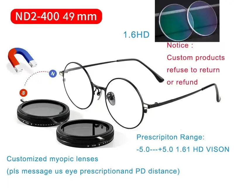 Handcrafted ND9 Adjustable Dimming Retro Punk Round Sunglasses for Men and Women - UV400 Polarized Outdoor Fishing and Driving Eyewear