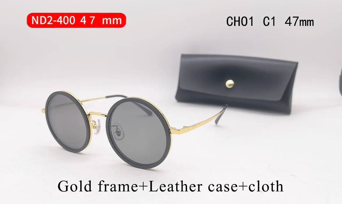 Handcrafted ND9 Adjustable Dimming Retro Punk Round Sunglasses for Men and Women - UV400 Polarized Outdoor Fishing and Driving Eyewear