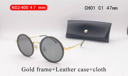 Handcrafted ND9 Adjustable Dimming Retro Punk Round Sunglasses for Men and Women - UV400 Polarized Outdoor Fishing and Driving Eyewear