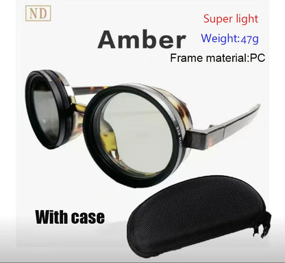 Handcrafted ND9 Adjustable Dimming Retro Punk Round Sunglasses for Men and Women - UV400 Polarized Outdoor Fishing and Driving Eyewear