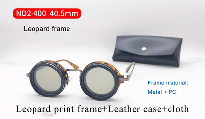 Handcrafted ND9 Adjustable Dimming Retro Punk Round Sunglasses for Men and Women - UV400 Polarized Outdoor Fishing and Driving Eyewear