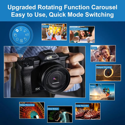 5K Digital Camera Autofocus 16X 48 MP Vlogging Camera for Youtube DSLR Video Cameras with 32G SD Card, Black